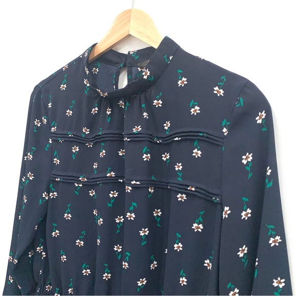 ASOS Only Blue Flora Sheer Long Sleeve High Neckline Top Blouse Size Medium - Picture 2 of 11